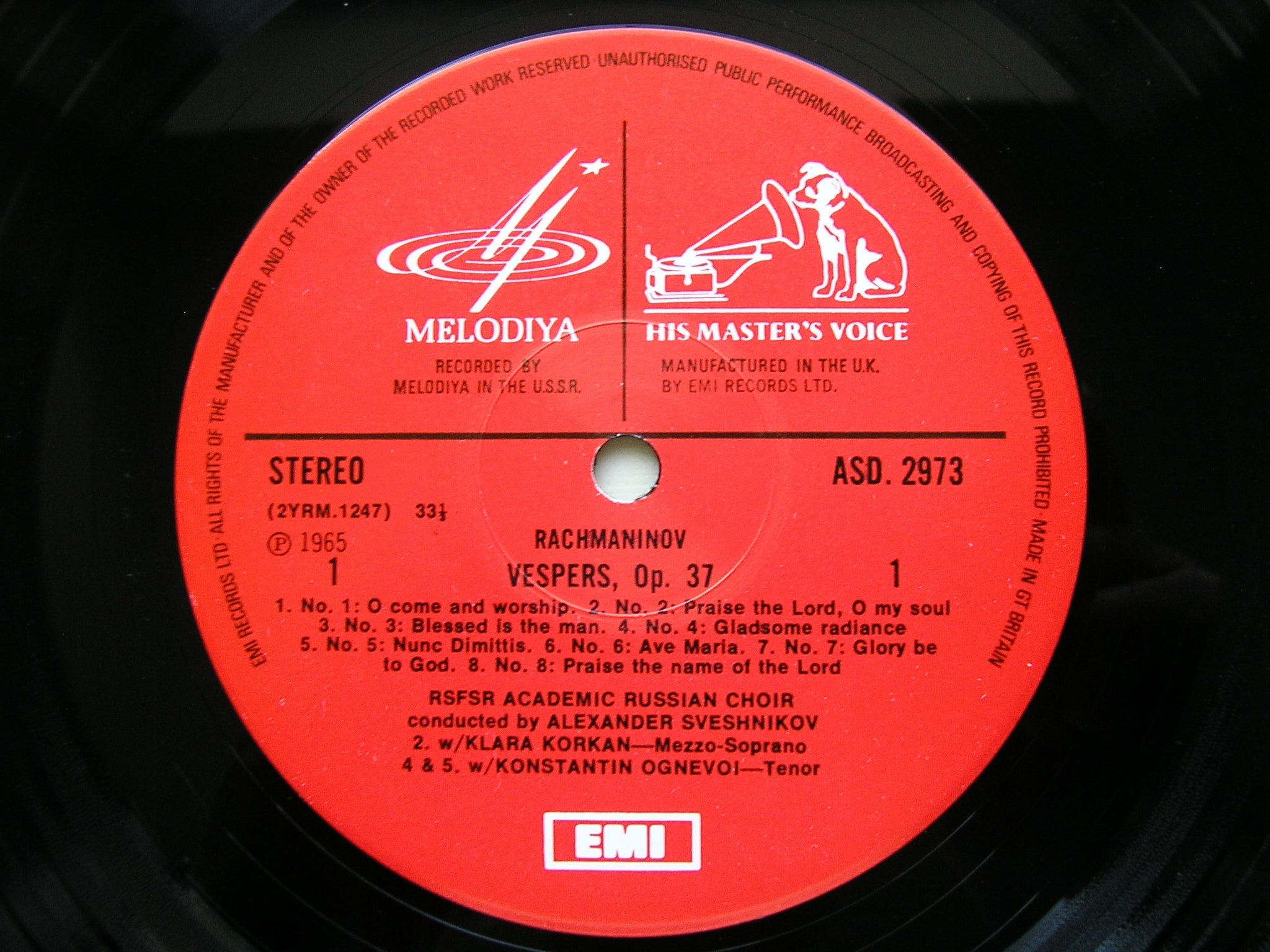 RACHMANINOV: VESPERS     SOLOISTS / USSR CHORUS / SVESHNIKOV      ASD 2973