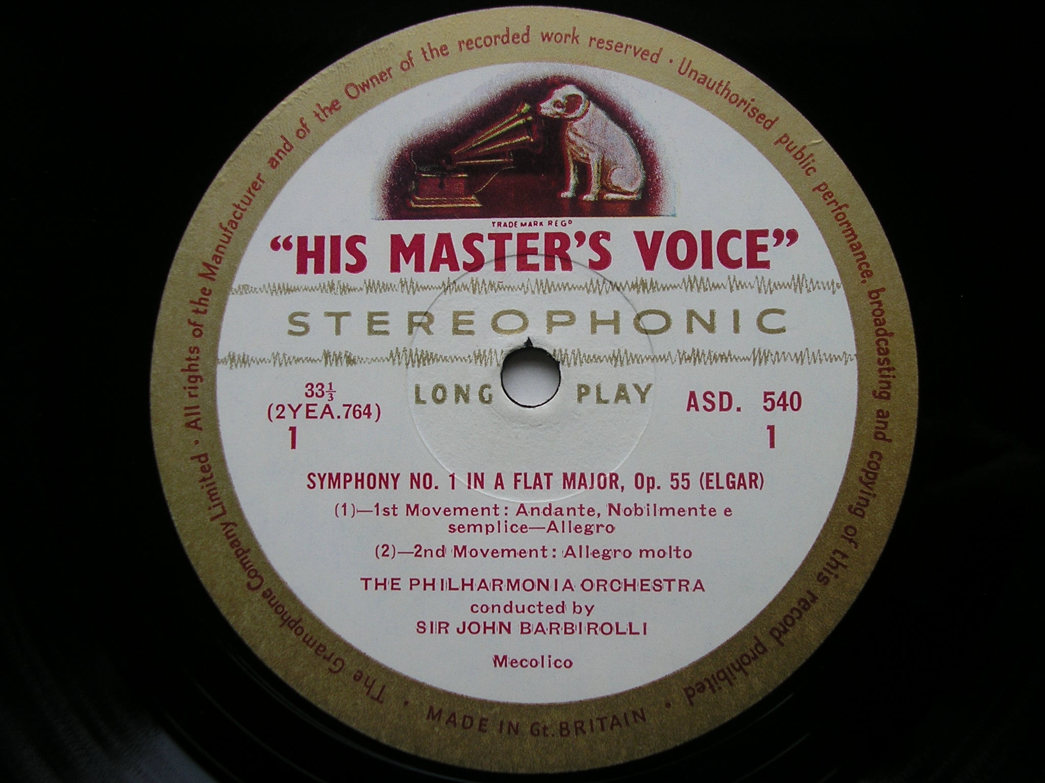 ELGAR: SYMPHONY No. 1     BARBIROLLI / PHILHARMONIA ORCHESTRA    ASD 540*