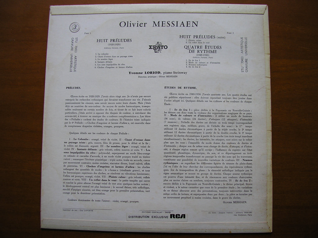 MESSIAEN: EIGHT PRELUDES / FOUR ETUDES DE RYTHME      YVONNE LORIOD      STU 70433