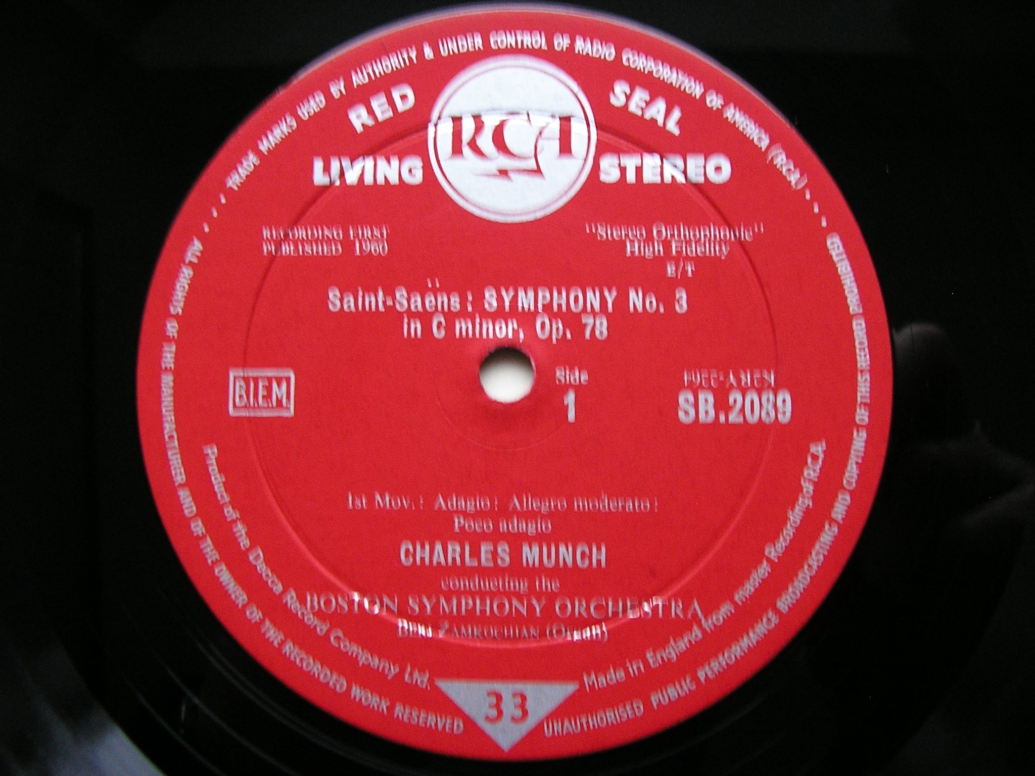 SAINT - SAENS: SYMPHONY No. 3   CHARLES MUNCH / BOSTON SYMPHONY ORCHESTRA   SB 2089