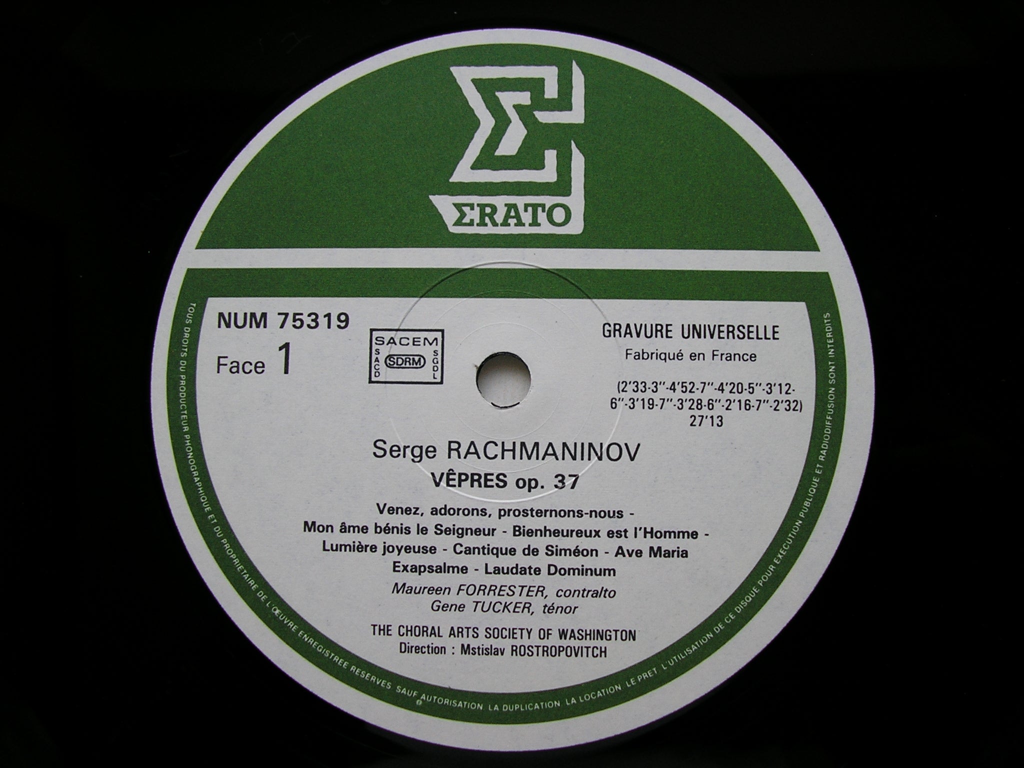 RACHMANINOV: VESPERS      SOLOISTS / WASHINGTON CHOIR / POSTROPOVICH      NUM 75319