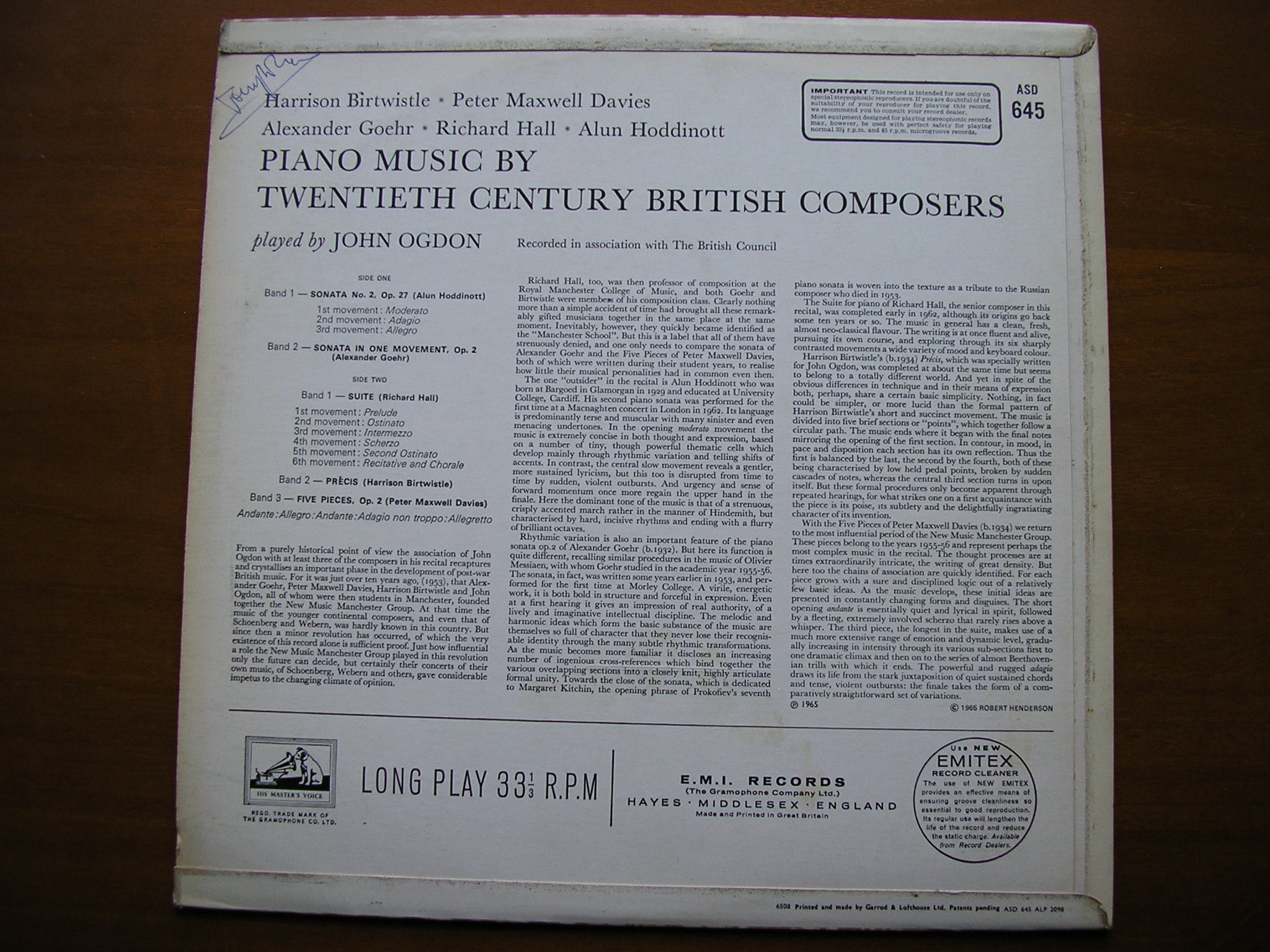 PIANO MUSIC BY 20th CENTURY BRITISH COMPOSERS        JOHN OGDON        ASD 645