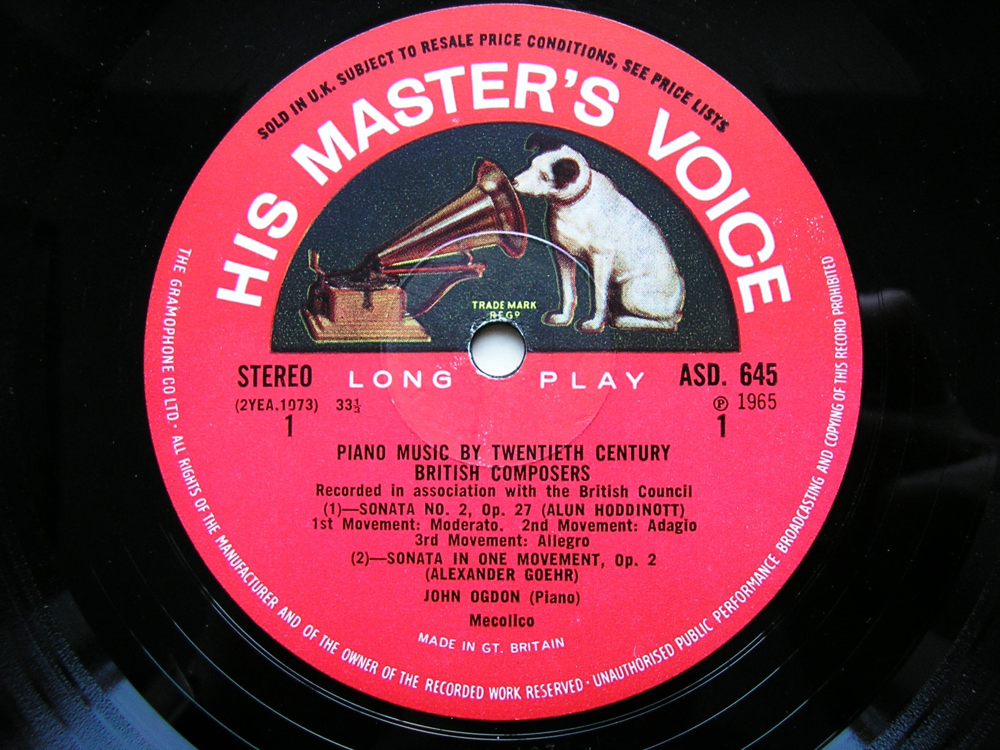 PIANO MUSIC BY 20th CENTURY BRITISH COMPOSERS        JOHN OGDON        ASD 645
