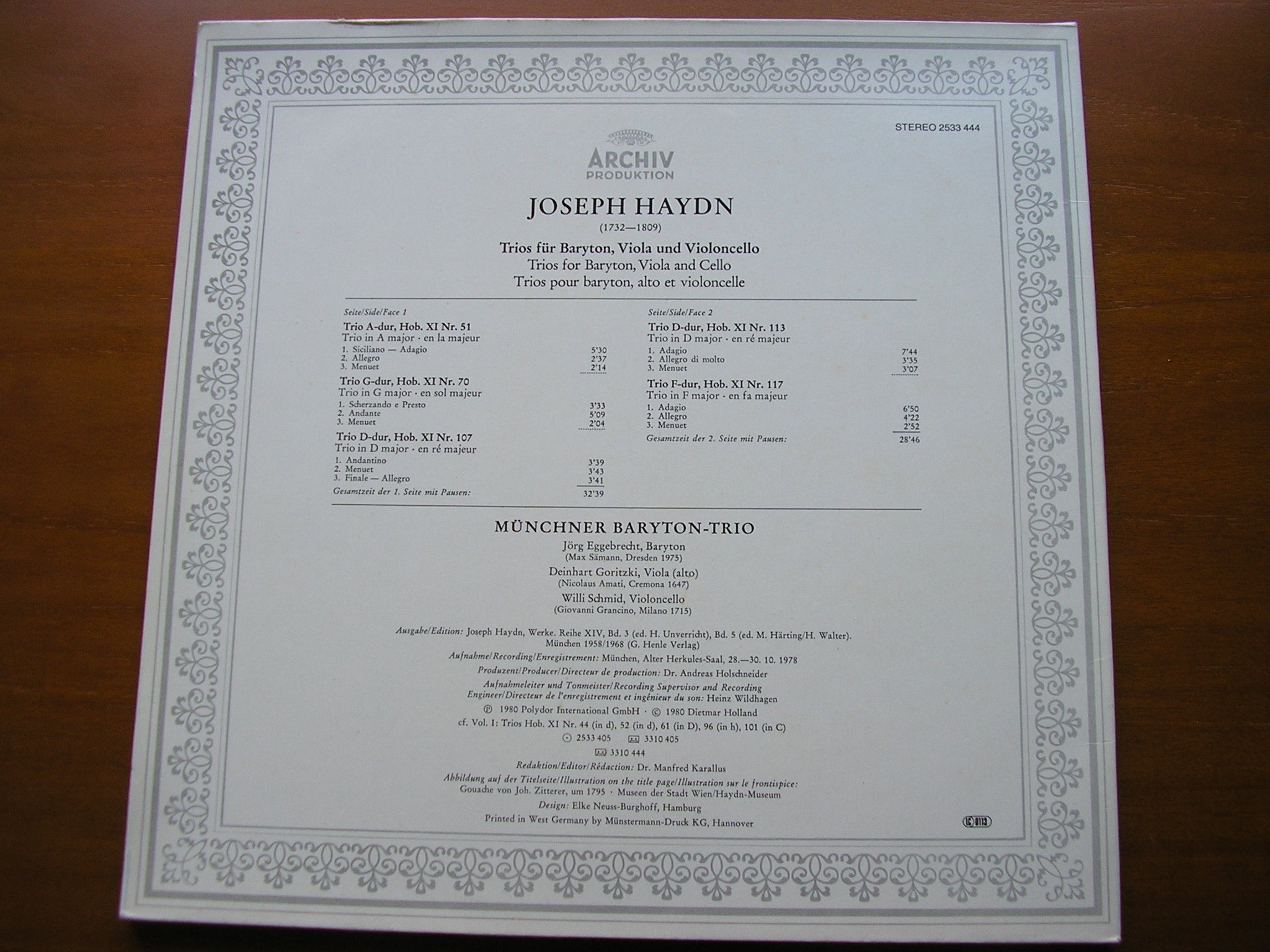 HAYDN: FIVE BARYTON TRIOS     MUNICH BARYTON TRIO      2533 444