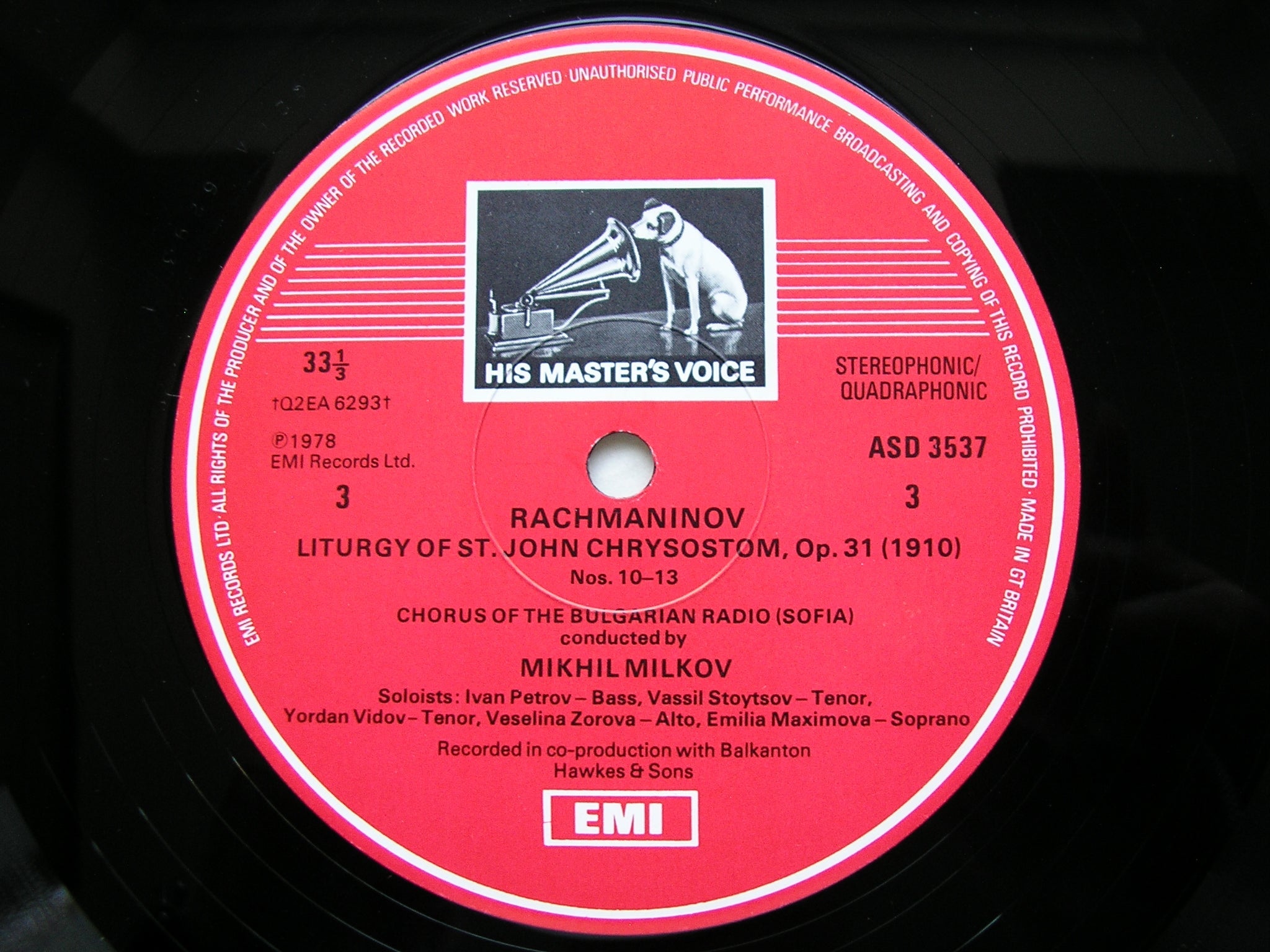 RACHMANINOV: LITURGY OF ST JOHN CHRYSOSTOM      BULGARIAN RADIO CHOIR / MILKOV     2LP     SLS 5130