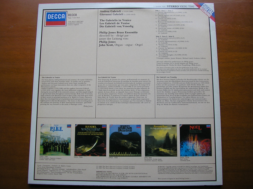 GABRIELI IN VENICE: MUSIC OF ANDREA & GIOVANNI GABRIELI / PHILIP JONES BRASS ENSEMBLE     SXDL 7581