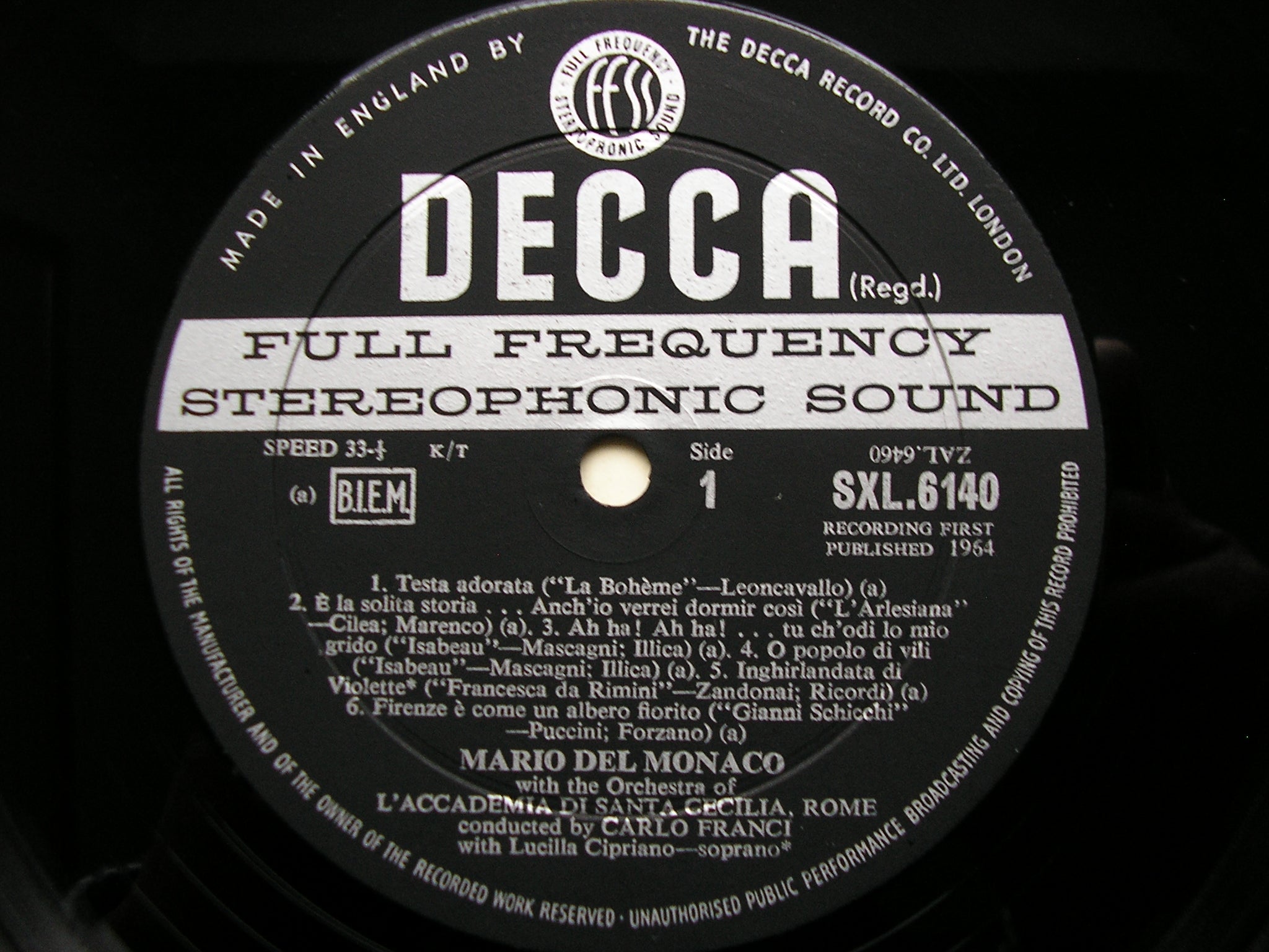 SXL 6140  MARIO DEL MONACO SINGS ITALIAN & GERMAN ARIAS      FRANCI / ACCADEMIA DI SANTA CECILIA     ED2