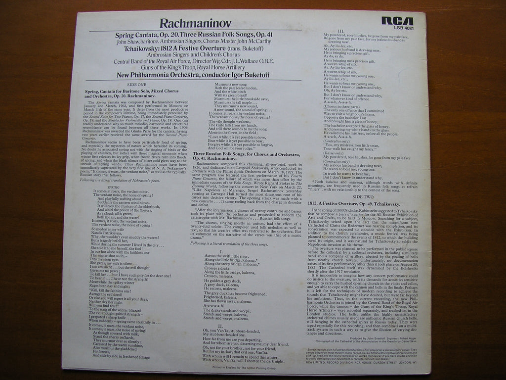 RACHMANINOV: SPRING CANTATA / THREE RUSSIAN SONGS / TCHAIKOVSKY: 1812     SHAW / NEW PHILHARMONIA / BUKETOFF     LSB 4081 /