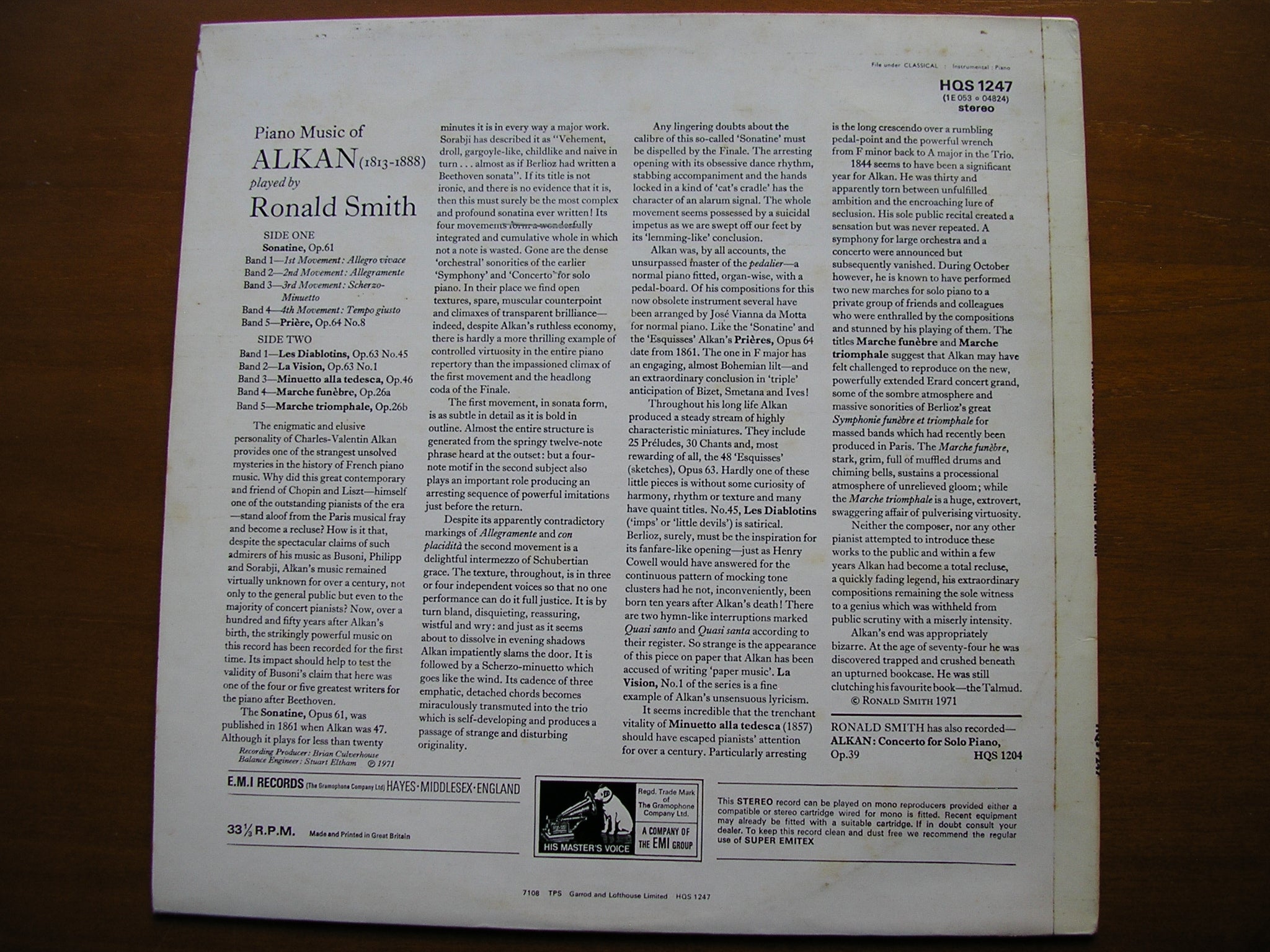ALKAN: SONATINE Op. 61 / FIVE PIANO PIECES      RONALD SMITH      HQS 1247