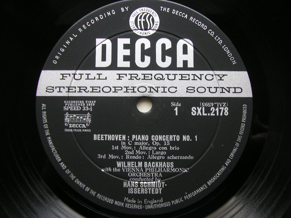SXL 2178 BEETHOVEN: PIANO CONCERTOS Nos. 1 & 2 BACKHAUS / VIENNA PHILHARMONIC / SCHMIDT-ISSERSTEDT