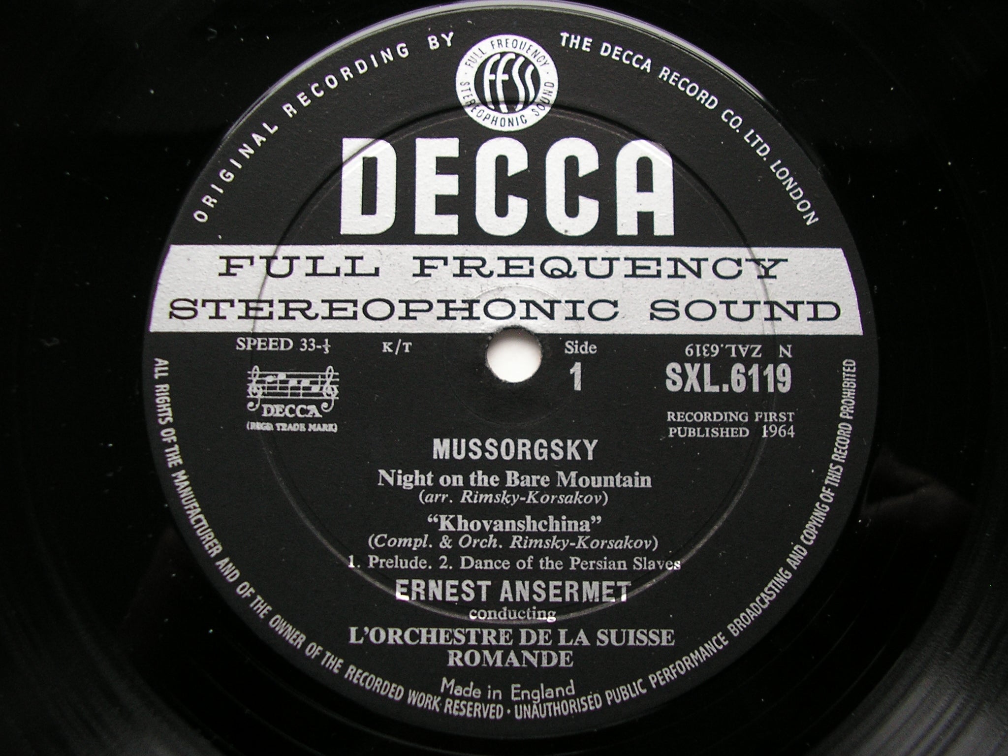 SXL 6119  RUSSIAN DELIGHTS: MUSSORGSKY / GLINKA       ORCHESTRAL MUSIC      ANSERMET / SUISSE ROMANDE    ED1