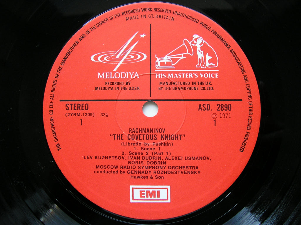 RACHMANINOV: THE COVETOUS KNIGHT    SOLOISTS / MOSCOW RADIO SYMPHONY / ROZHDESTVENSKY    ASD 2890