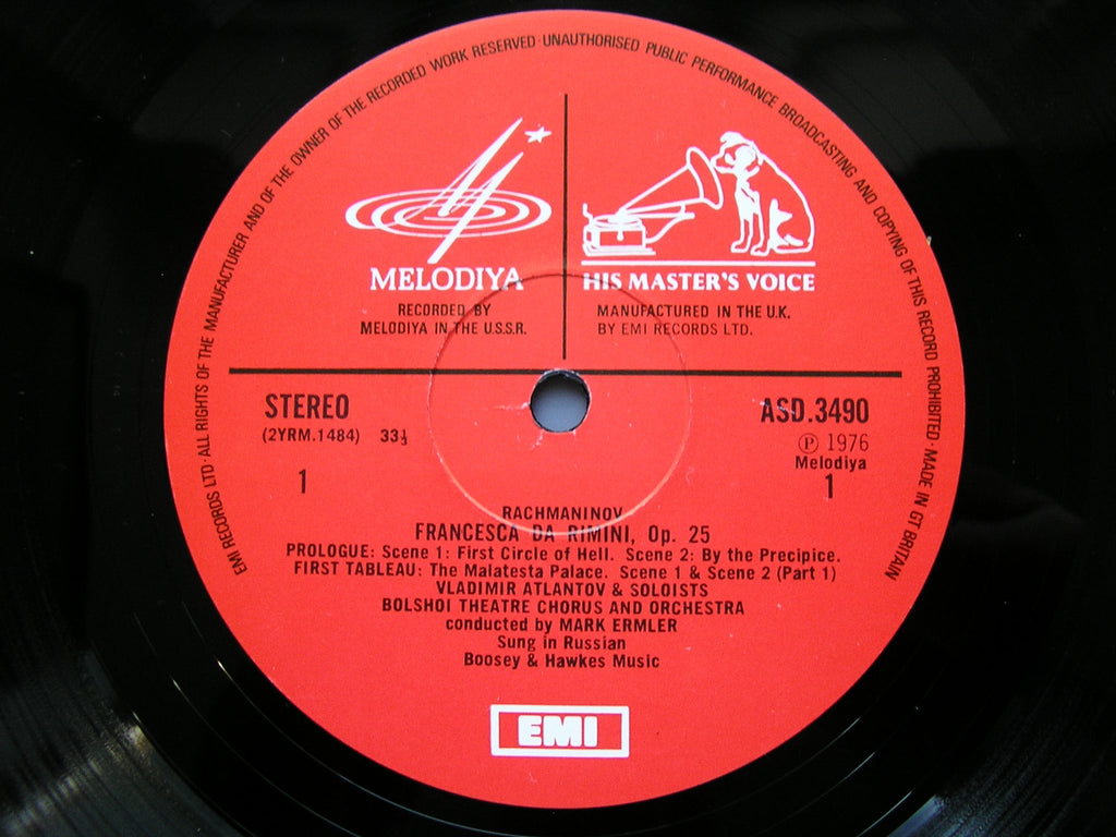 RACHMANINOV: FRANCESCA DA RIMINI     SOLOISTS / BOLSHOI ORCHESTRA & CHORUS / ERMLER      ASD 3490