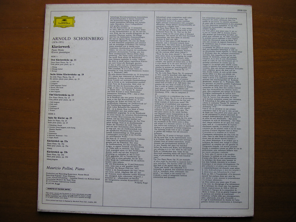 SCHOENBERG: PIANO MUSIC      MAURIZIO POLLINI          2530 531