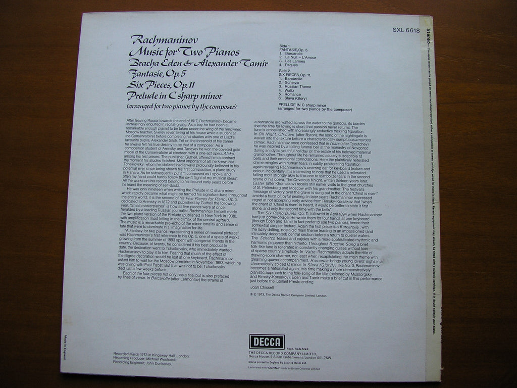 RACHMANINOV: MUSIC FOR TWO PIANOS      EDEN & TAMIR      SXL 6618