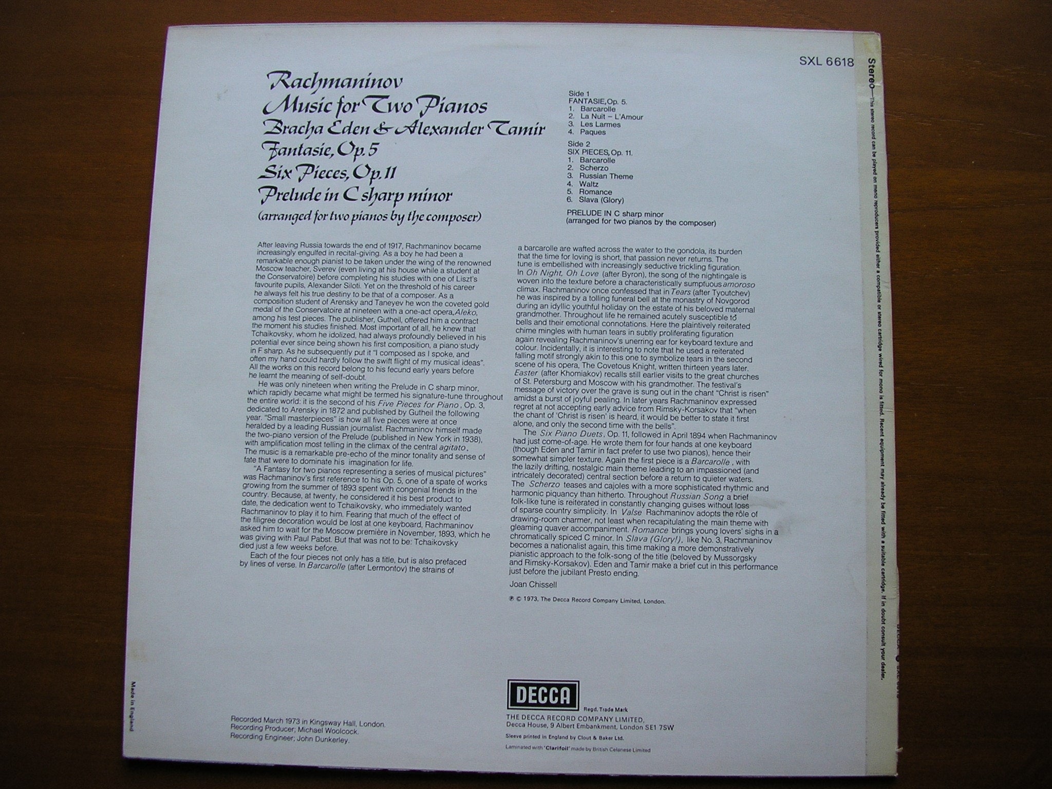 RACHMANINOV: MUSIC FOR TWO PIANOS      EDEN & TAMIR      SXL 6618