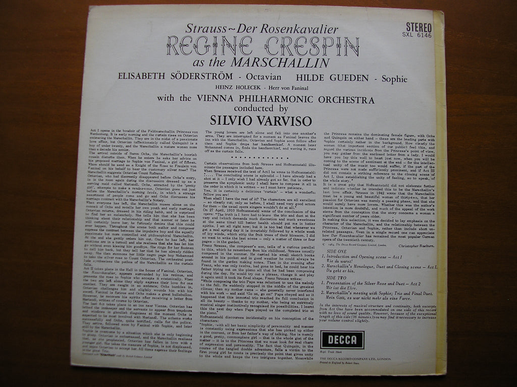SXL 6146  STRAUSS: DER ROSENKAVALIER    excerpts      CRESPIN / SODERSTROM / GUEDEN / VIENNA PHILHARMONIC / VARVISO    ED1