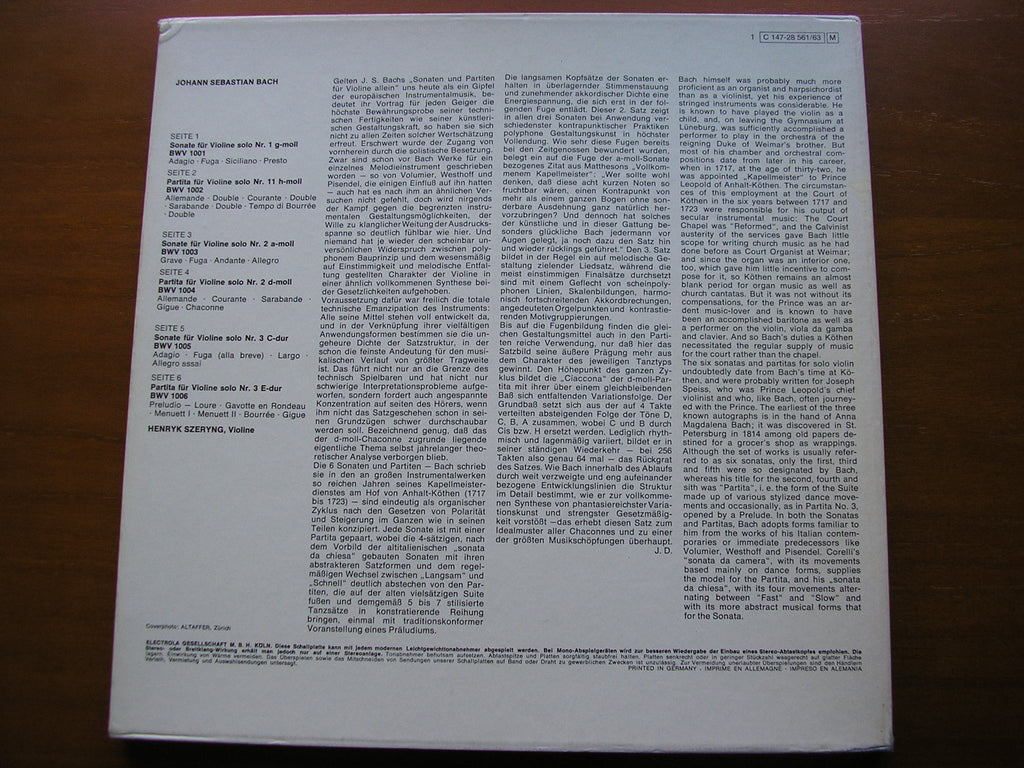 BACH: UNACCOMPANIED SONATAS & PARTITAS       HENRYK SZERYNG