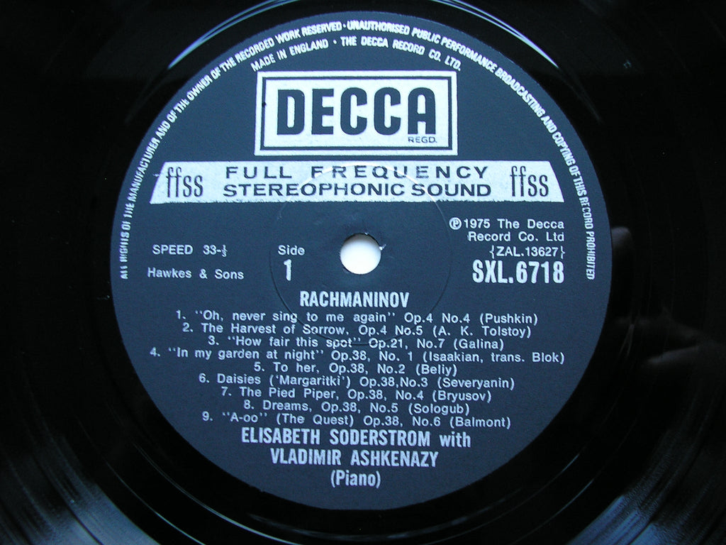 RACHMANINOV: SONGS    Volume 1     ELISABETH SODERSTROM / VLADIMIR ASHKENAZY     SXL 6718