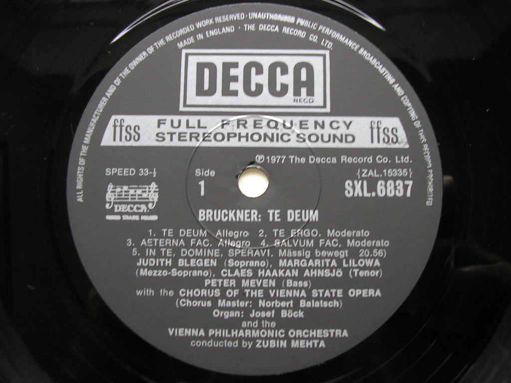 SXL 6837 BRUCKNER: TE DEUM / MASS No. 2 in E SOLOISTS / VIENNA PHILHARMONIC / MEHTA