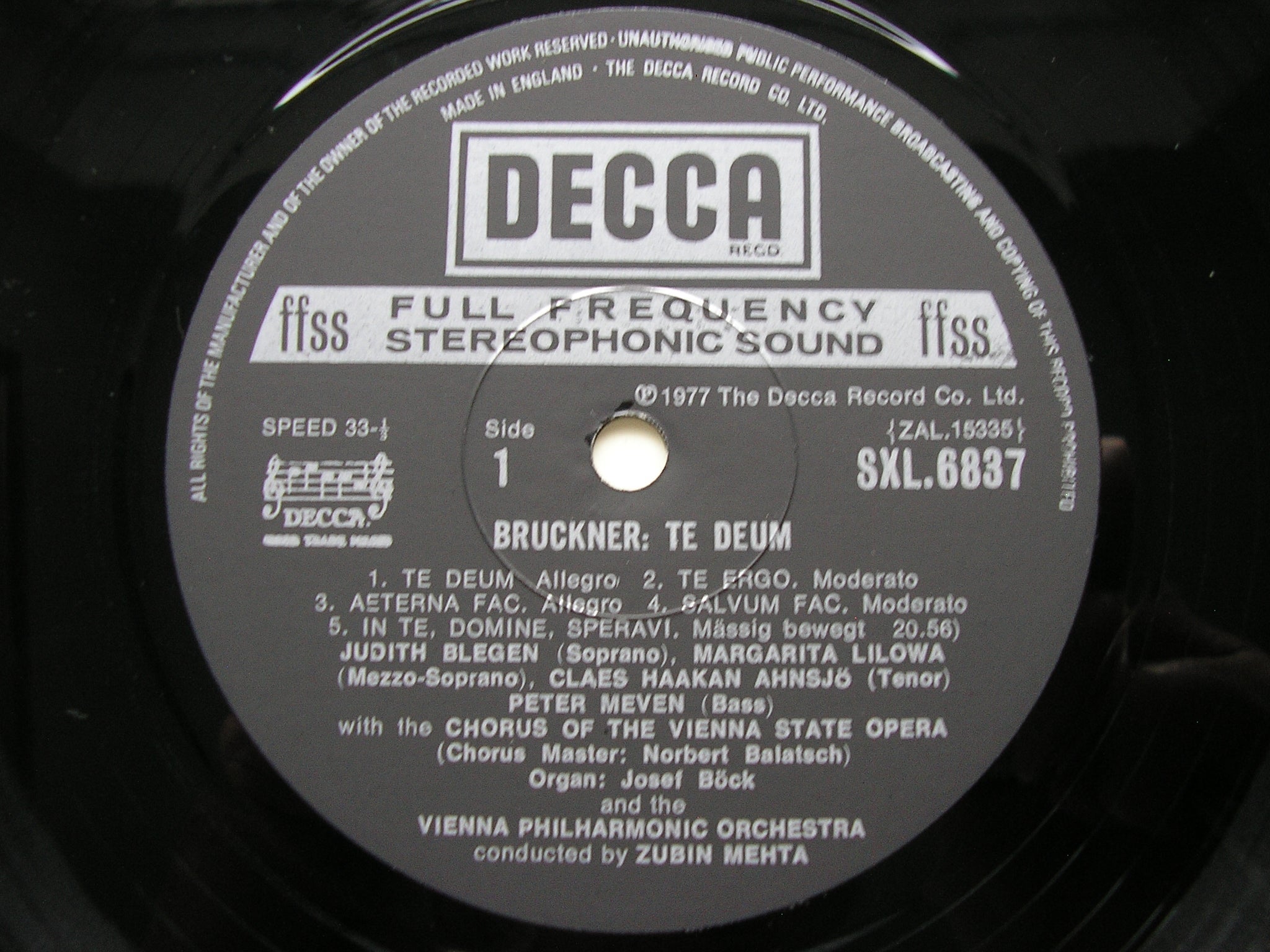 SXL 6837 BRUCKNER: TE DEUM / MASS No. 2 in E SOLOISTS / VIENNA PHILHARMONIC / MEHTA