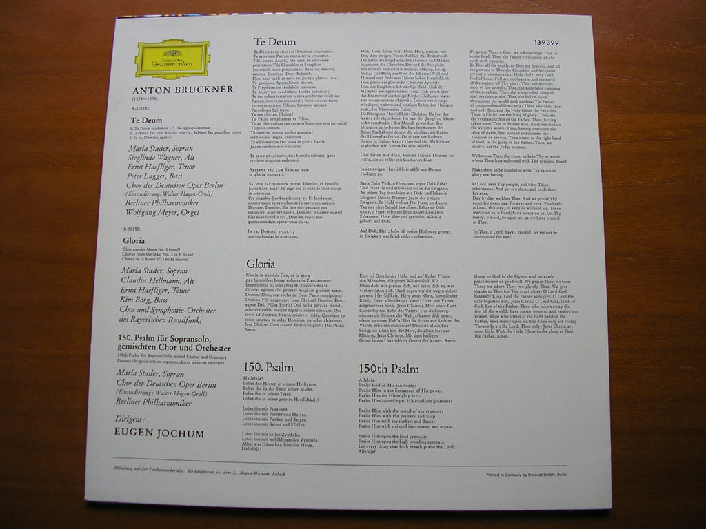 BRUCKNER: TE DEUM / PSALM 150 / GLORIA    SOLOISTS / BAVARIAN RADIO ORCHESTRA/ BERLIN PHILHARMONIC / JOCHUM    139 399
