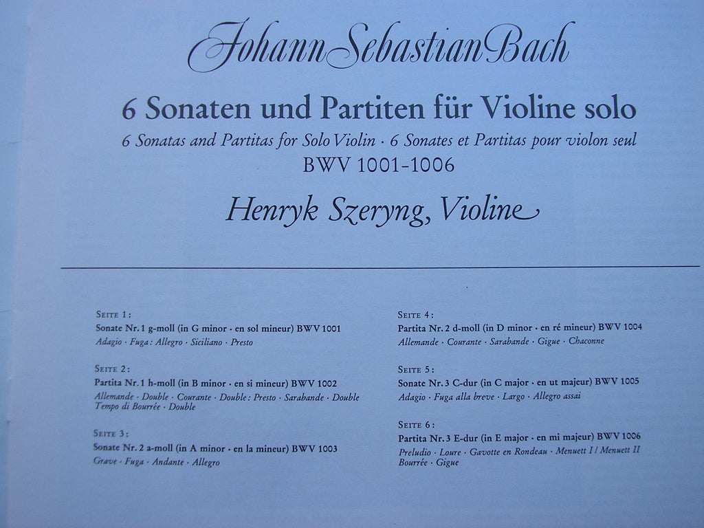 BACH: UNACCOMPANIED SONATAS & PARTITAS      HENRYK SZERYNG      3LP      2709 028