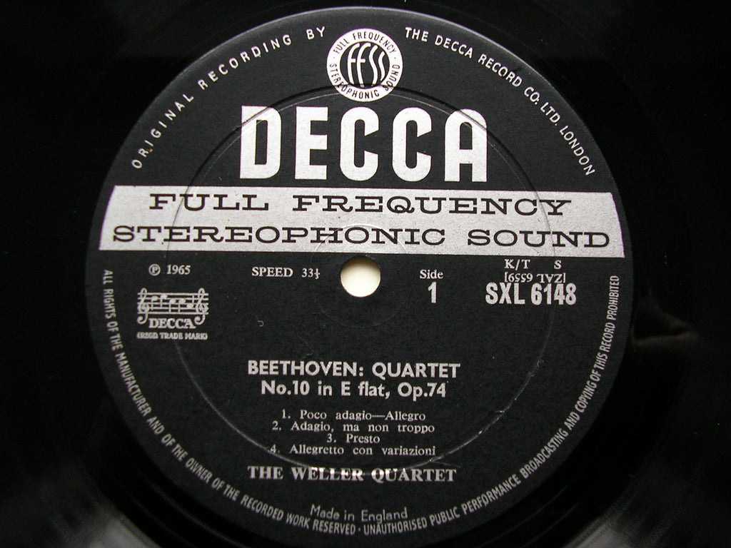 SXL 6148  BEETHOVEN: STRING QUARTETS Nos. 10 & 11      THE WELLER QUARTET    ED1
