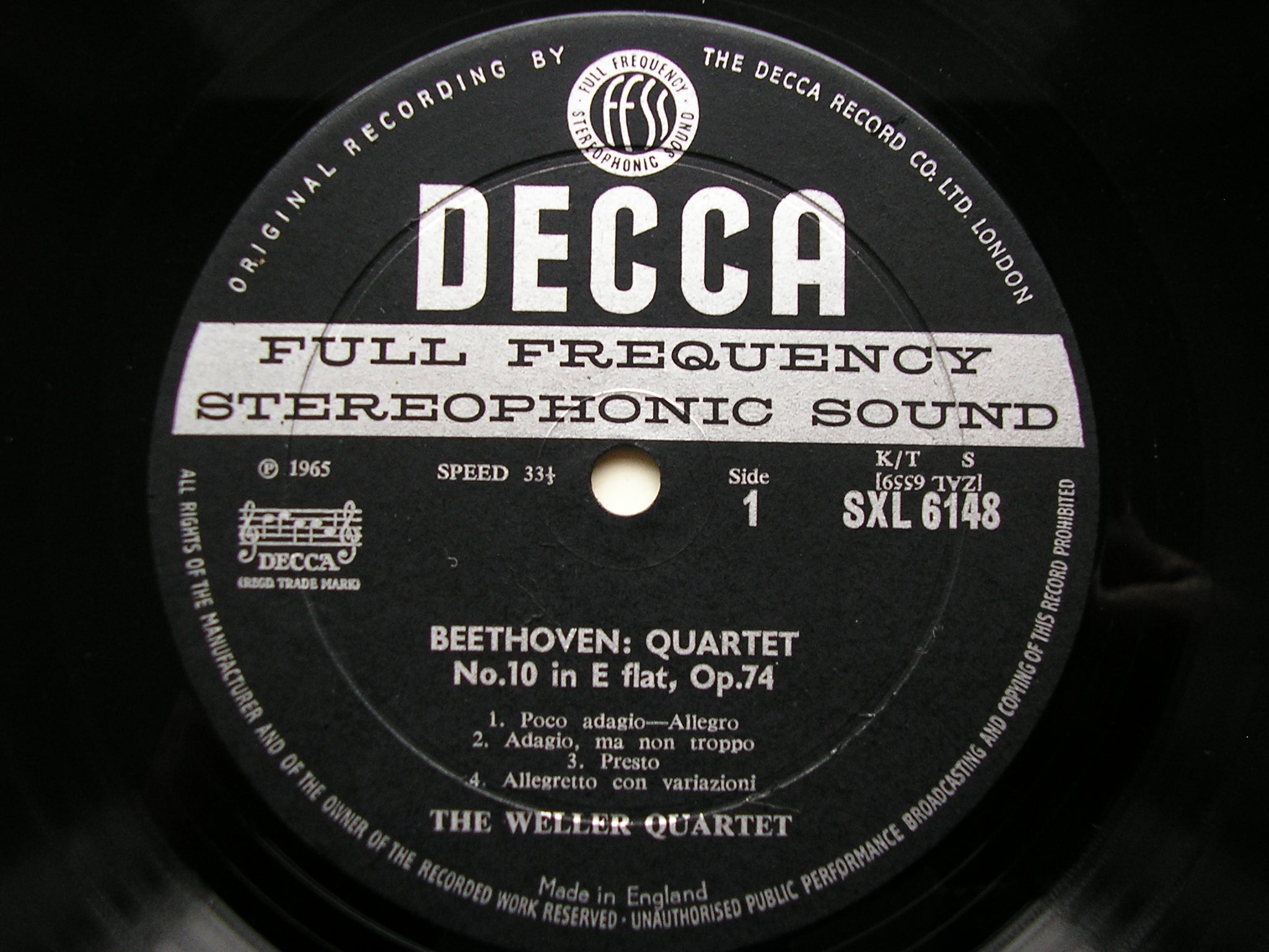 SXL 6148  BEETHOVEN: STRING QUARTETS Nos. 10 & 11      THE WELLER QUARTET    ED1