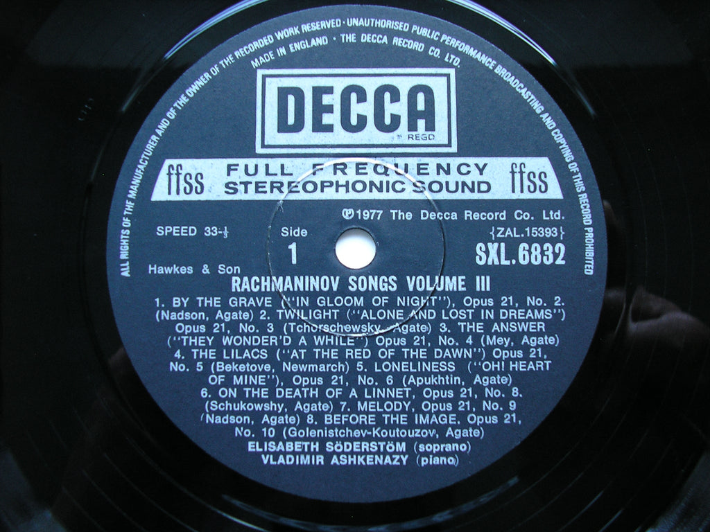 RACHMANINOV: SONGS   Volume 3     ELISABETH SODERSTROM / VLADIMIR ASHKENAZY     SXL 6832
