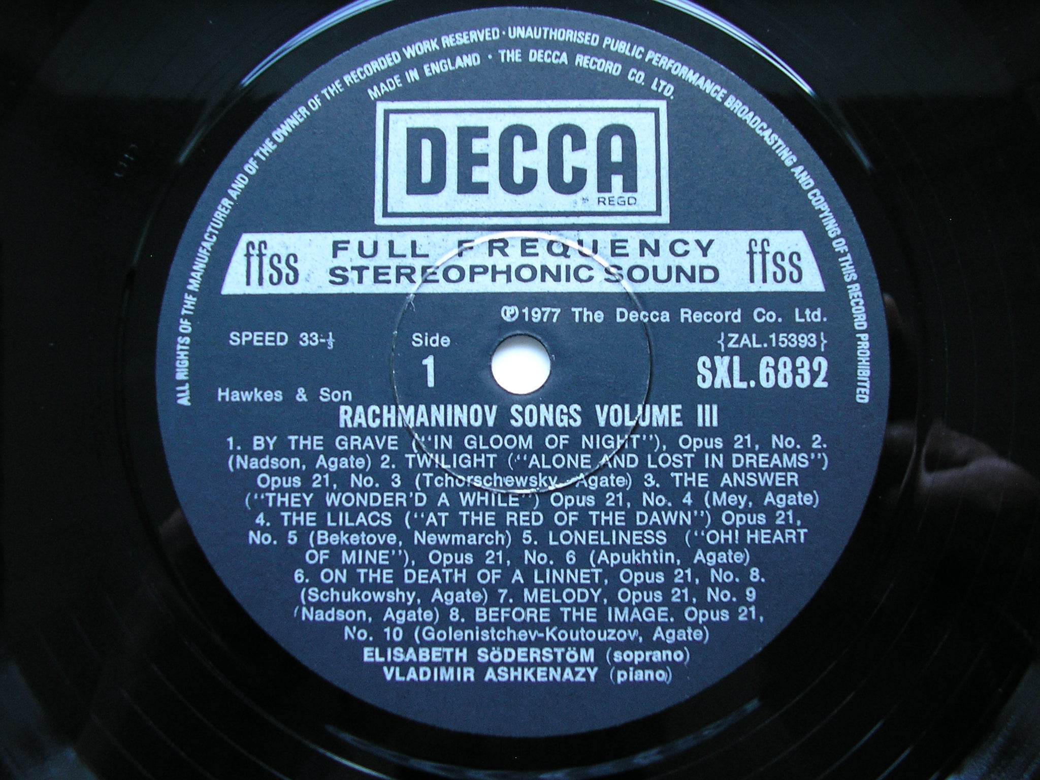 RACHMANINOV: SONGS   Volume 3     ELISABETH SODERSTROM / VLADIMIR ASHKENAZY     SXL 6832