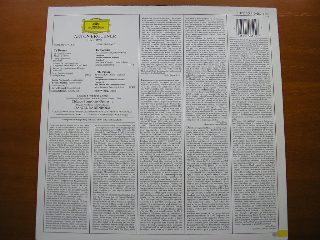 BRUCKNER: TE DEUM / PSALM 150 / HELGOLAND     BARENBOIM / CHICAGO SYMPHONY   410 650