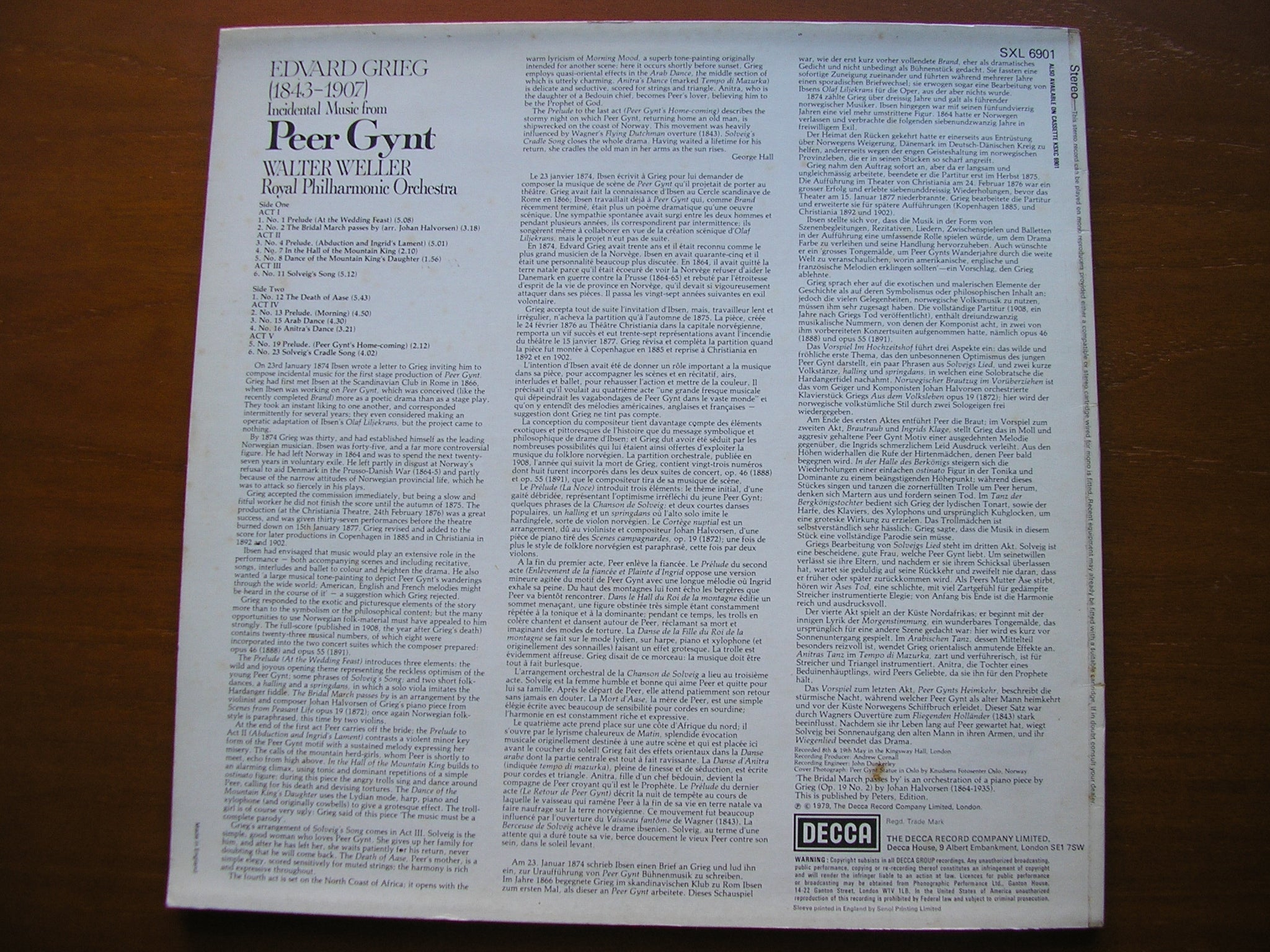 SXL 6901 GRIEG: PEER GYNT highlights WELLER / ROYAL PHILHARMONIC