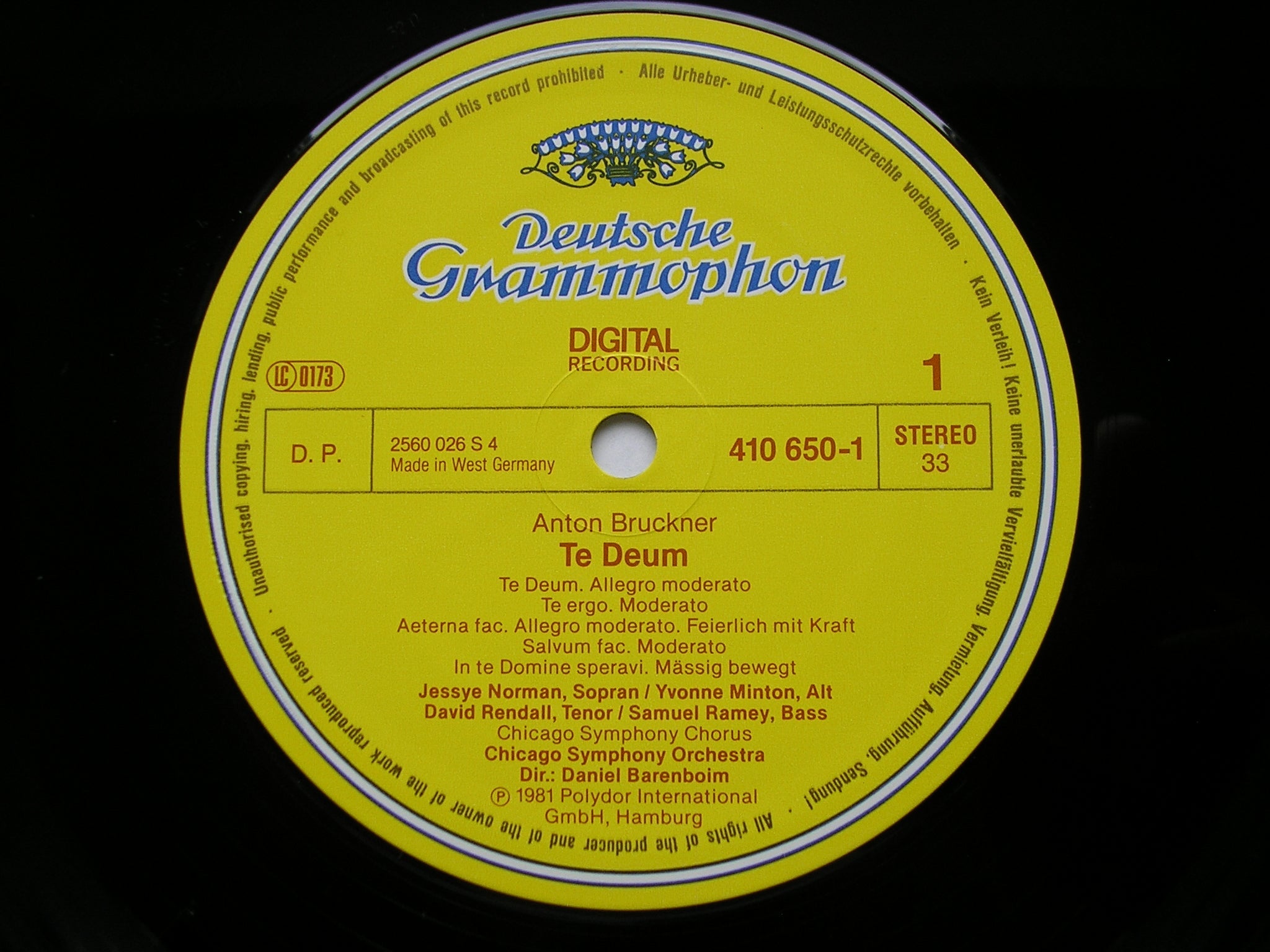BRUCKNER: TE DEUM / PSALM 150 / HELGOLAND     BARENBOIM / CHICAGO SYMPHONY   410 650