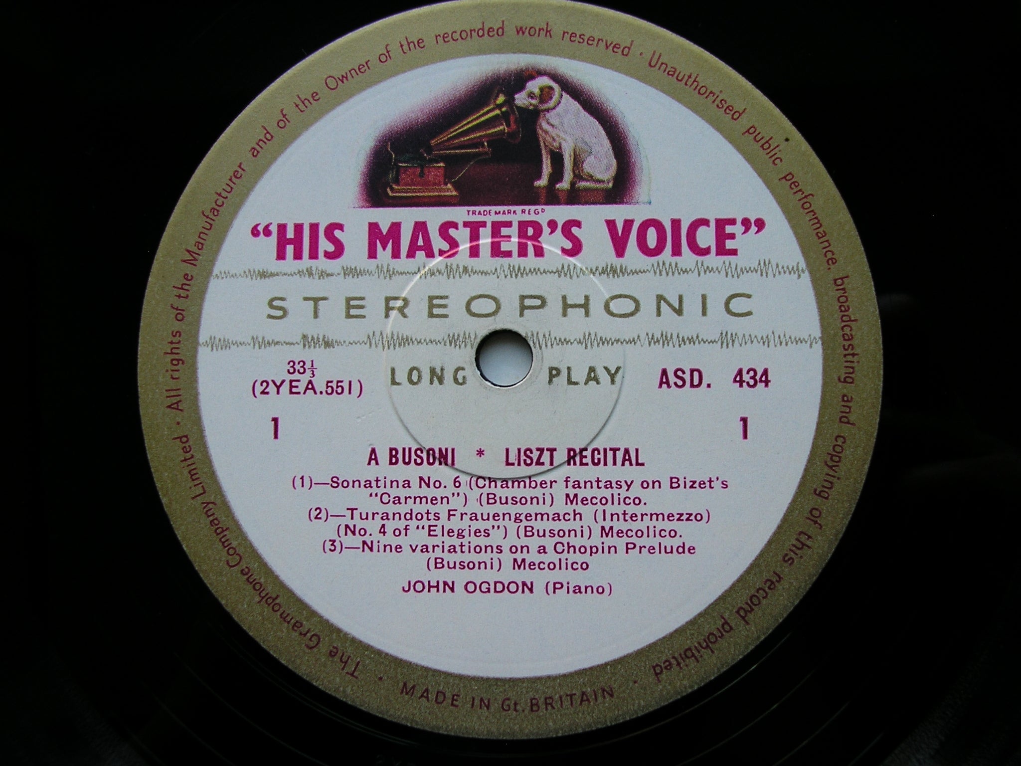 BUSONI: SONATINA No. 6 / ELEGY No. 4 / VARIATIONS / LISZT: MEPHISTO WALTZ No. 1 / APRES UNE LECTURE      JOHN OGDON      ASD 434
