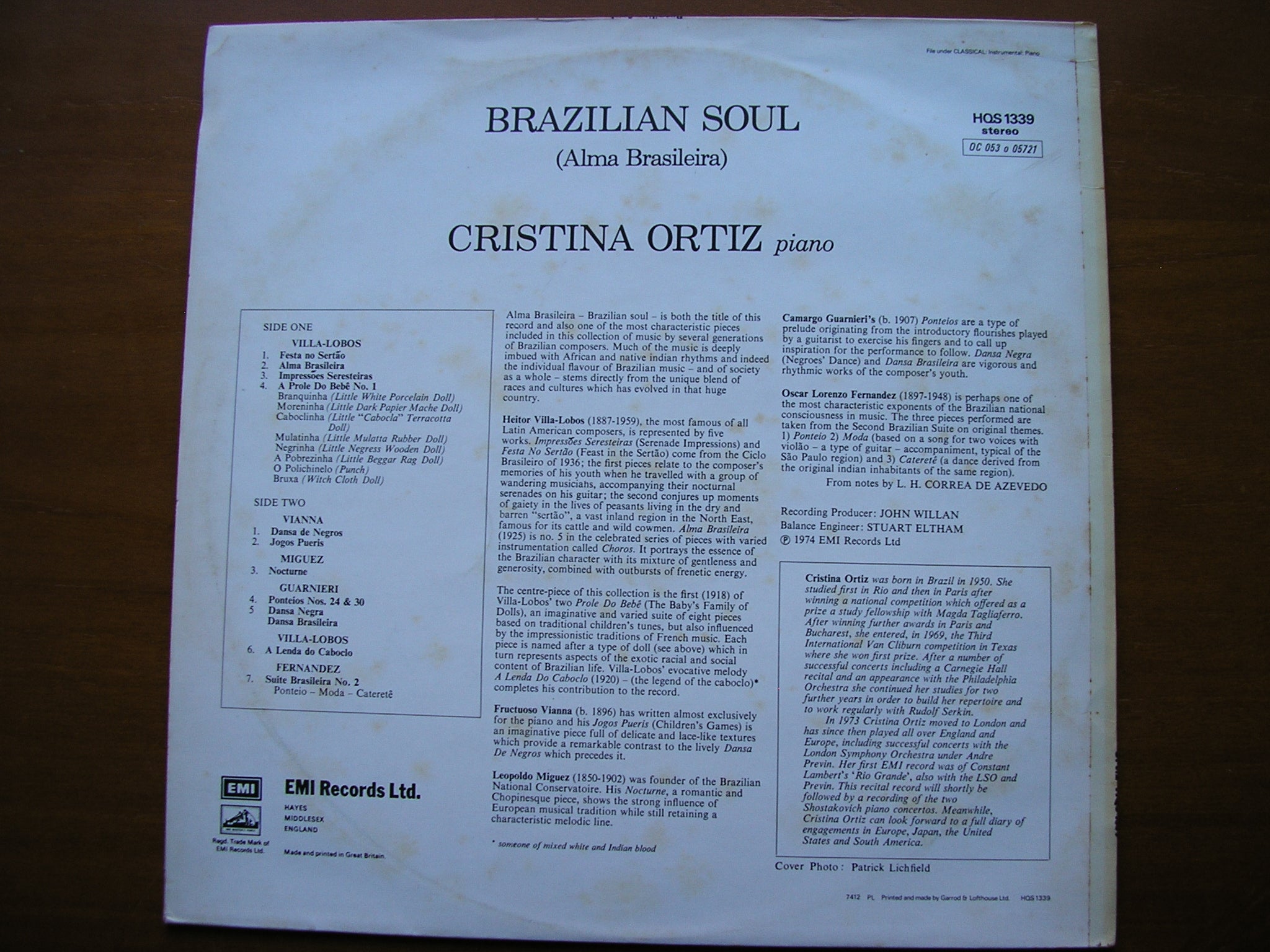 BRAZILIAN PIANO MUSIC: VILA-LOBOS / VIANNA / MIGUEZ / GUARNIERI / FERNANDEZ       CRISTINA ORTIZ      HQS 1339