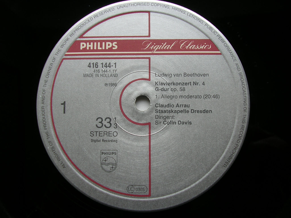 BEETHOVEN: PIANO CONCERTO No. 4     ARRAU / DRESDEN STATE ORCHESTRA / DAVIS     416 144