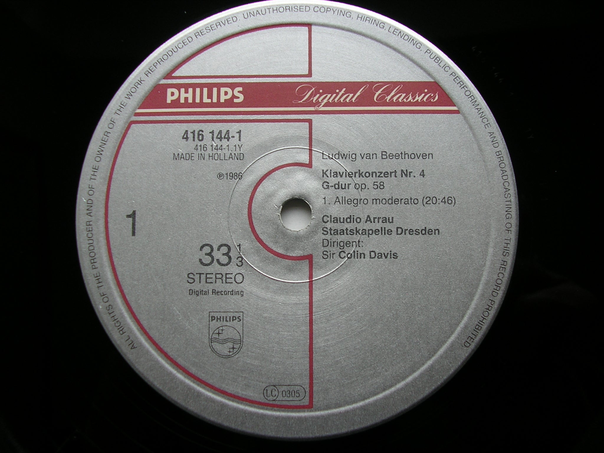 BEETHOVEN: PIANO CONCERTO No. 4     ARRAU / DRESDEN STATE ORCHESTRA / DAVIS     416 144