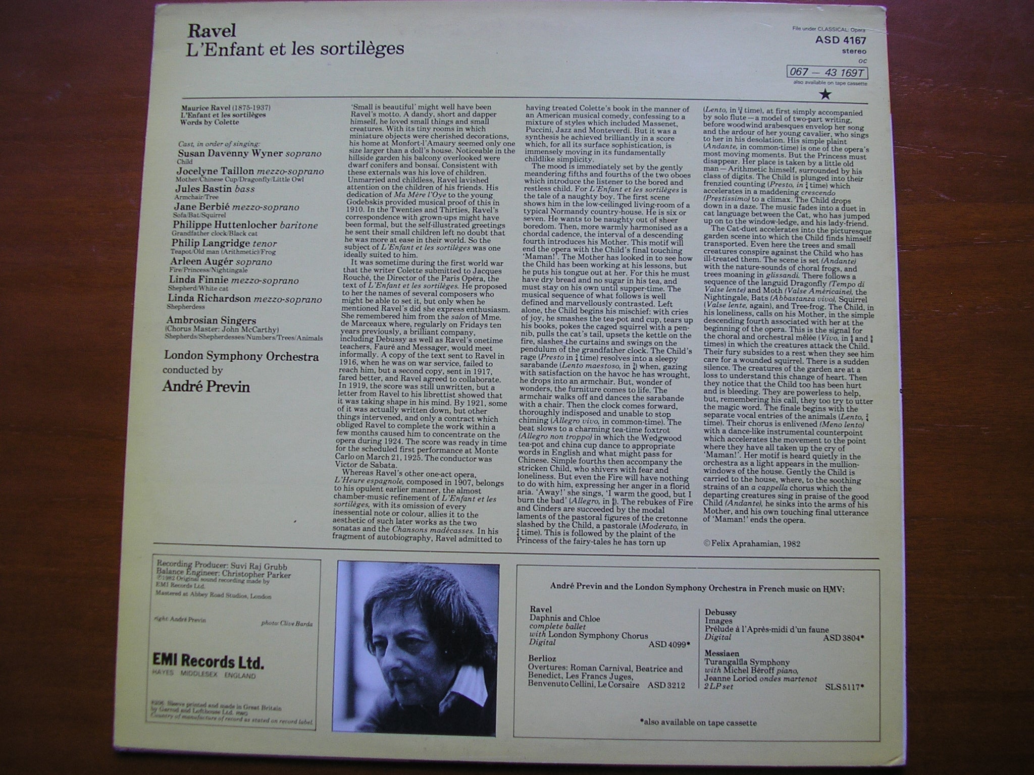 RAVEL: L'ENFANT ET LES SORTILEGES     SOLOISTS / LONDON SYMPHONY / PREVIN     ASD 4167