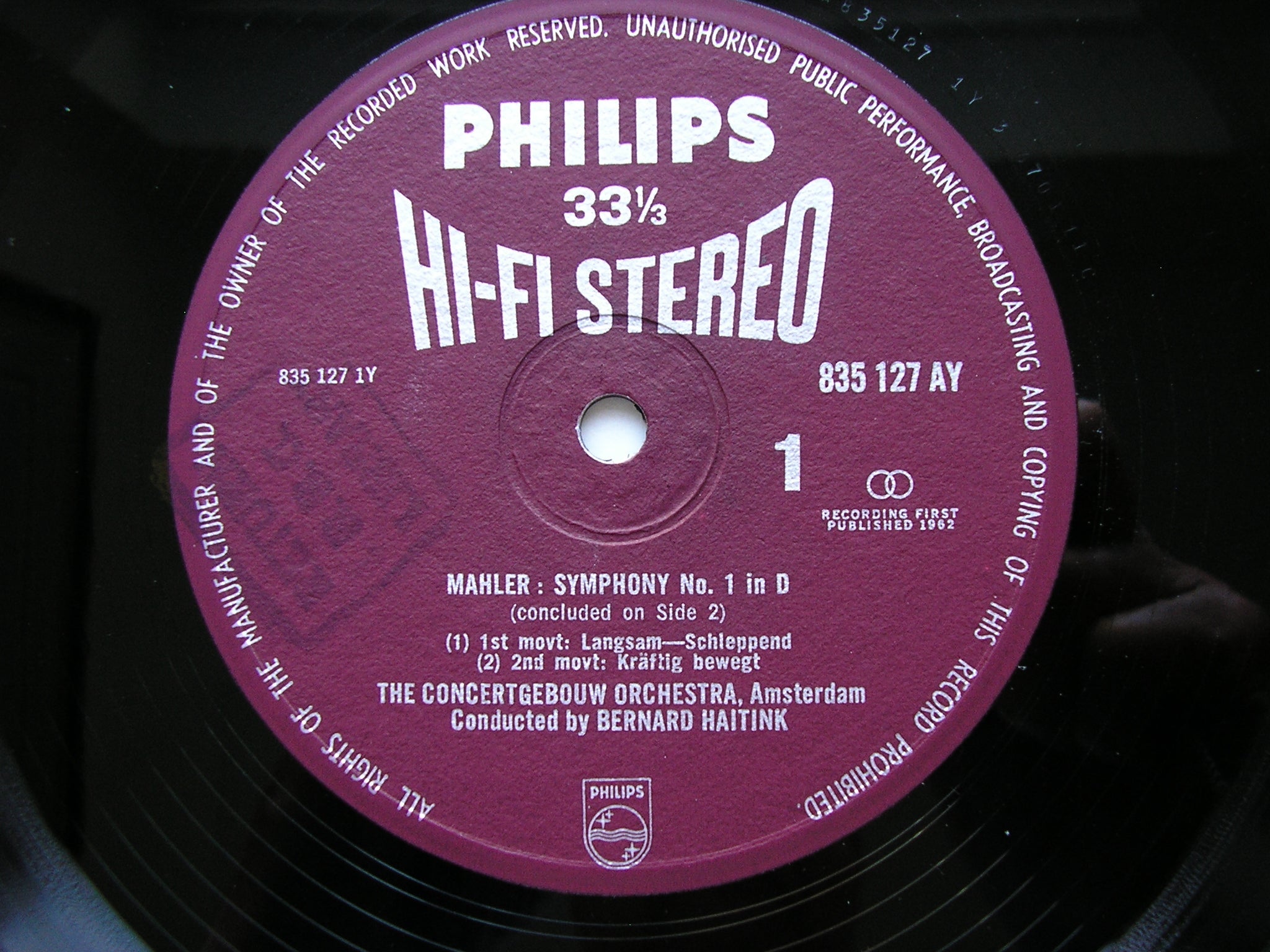 MAHLER: SYMPHONY No. 1      HAITINK / CONCERTGEBOUW ORCHESTRA     835 127 AY
