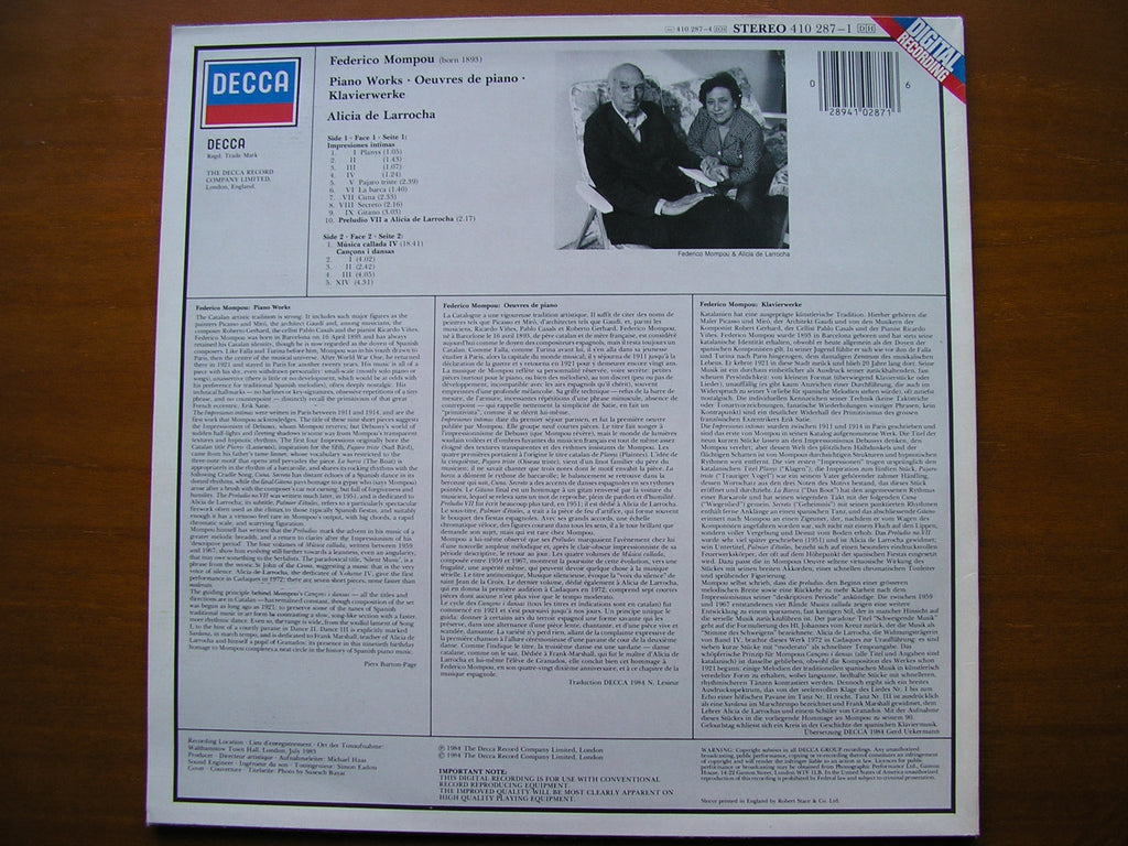 MOMPOU: PIANO MUSIC      ALICIA DE LARROCHA      410 287