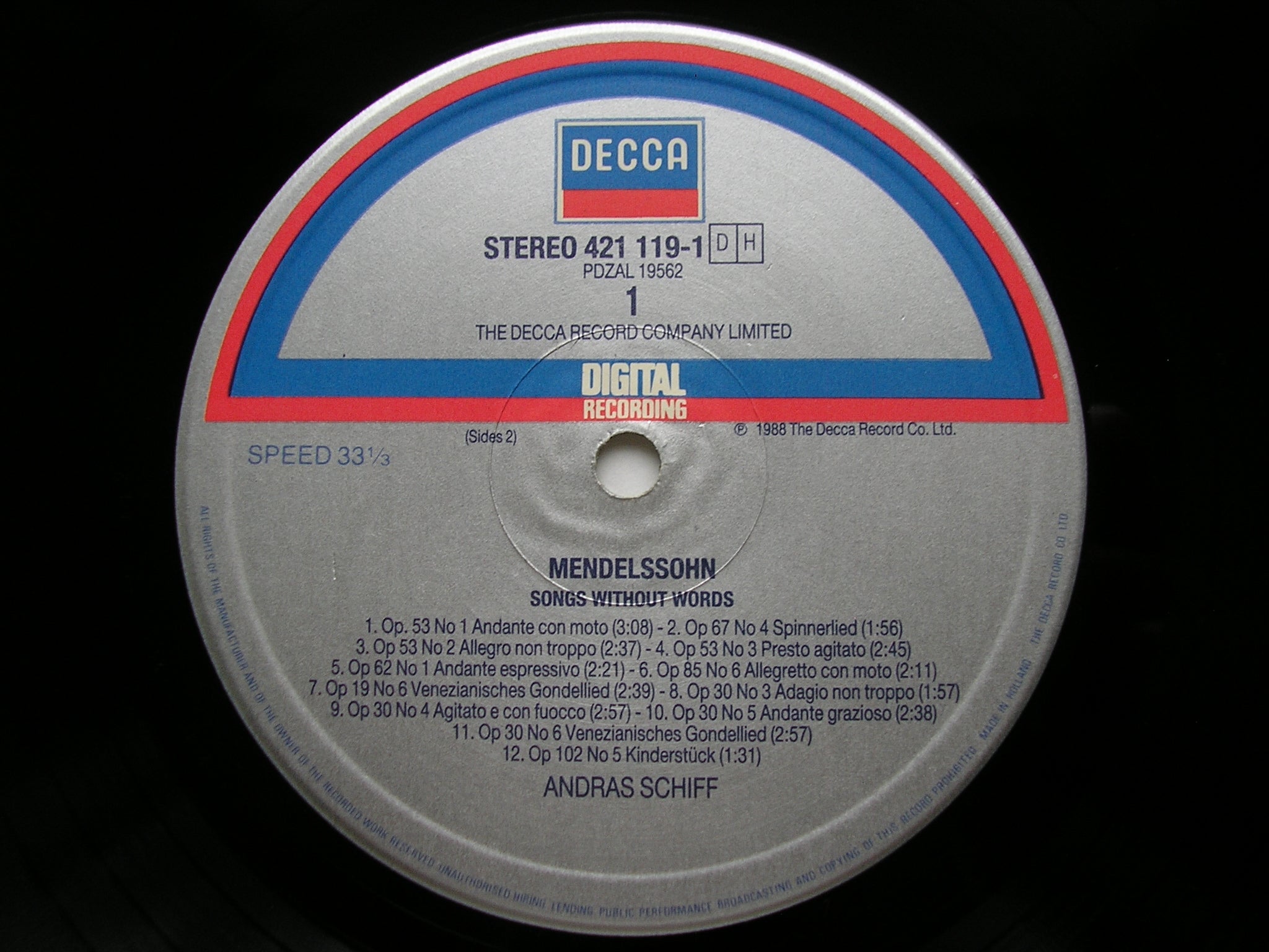 MENDELSSOHN: SONGS WITHOUT WORDS      ANDRAS SCHIFF    421 119
