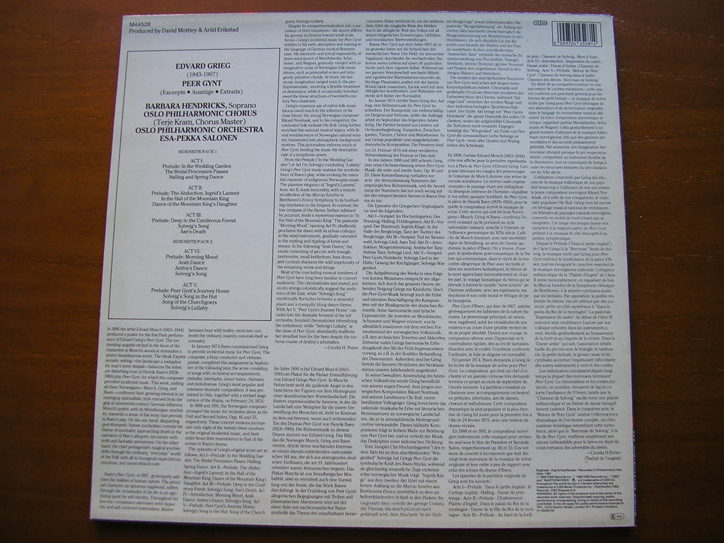 GRIEG: PEER GYNT highlights     HENDRICKS / OSLO PHILHARMONIC / SALONEN    M44528