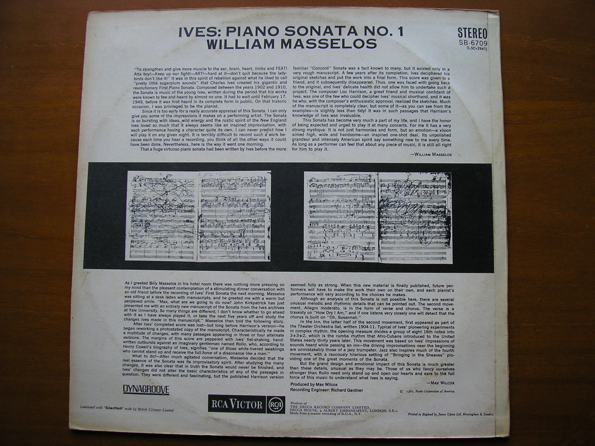 IVES: PIANO SONATA No. 1          WILLIAM MASSELOS        SB 6709