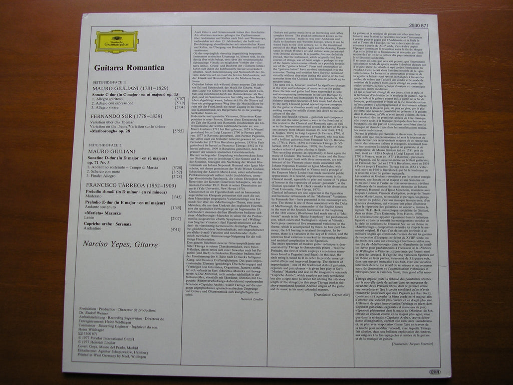 GUITARRA ROMANTICA: GIULIANI / SOR / TARREGA       NARCISO YEPES       2530 871