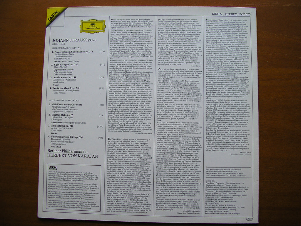 JOHANN STRAUSS: THE BLUE DANUBE      KARAJAN / BERLIN PHILHARMONIC     2532 025