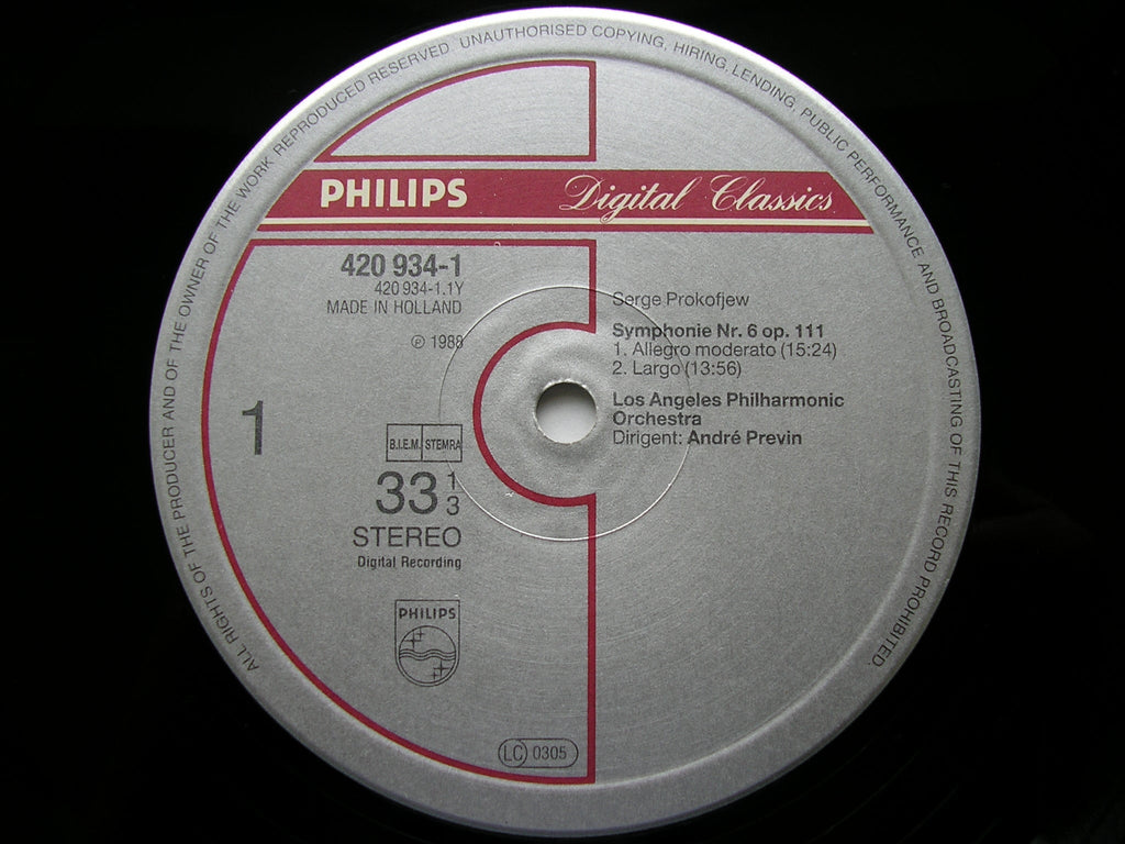 PROKOFIEV:  SYMPHONY No. 6 / SCYTHIAN SUITE     PREVIN / LOS ANGELES PHILHARMONIC    420 934