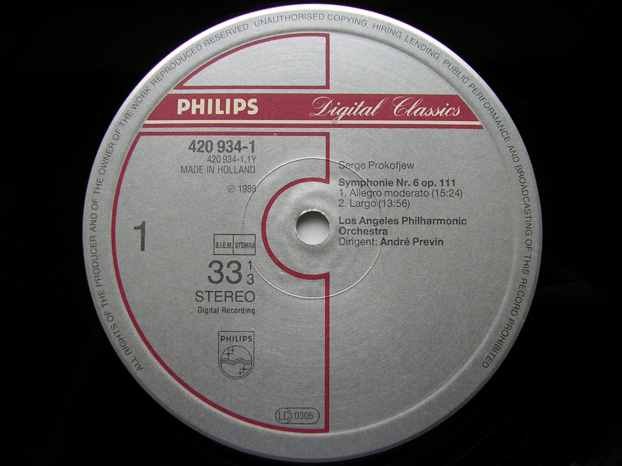 PROKOFIEV:  SYMPHONY No. 6 / SCYTHIAN SUITE     PREVIN / LOS ANGELES PHILHARMONIC    420 934