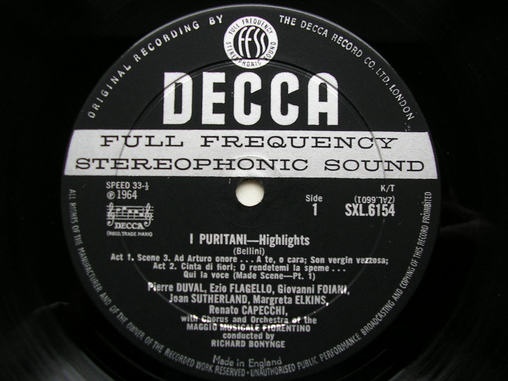 SXL 6154  BELLINI: I PURITANI    highlights    SUTHERLAND / DUVAL / CAPECCHI / MAGGIO MUSICALE / BONYNGE     ED1