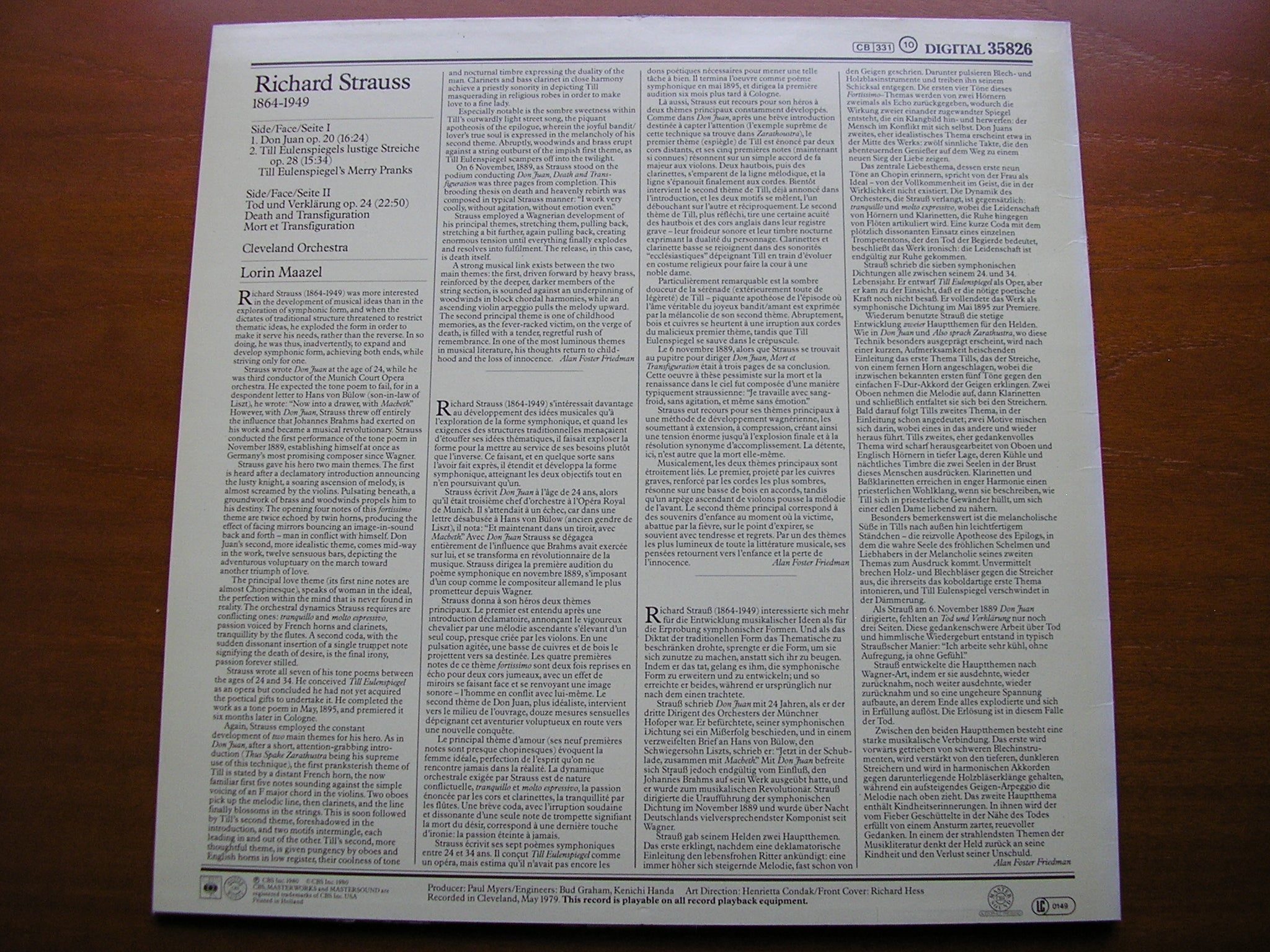 STRAUSS: DON JUAN / TILL EULENSPIEGEL / TOD UND VERKLARUNG    MAAZEL / CLEVELAND ORCHESTRA    35826